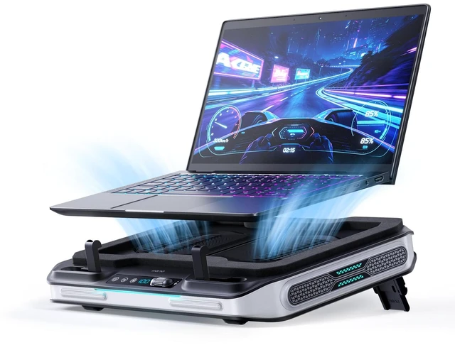 Main image of llano V11 Pro Laptop Cooling Pad, Gaming Laptop Cooler RGB Laptop Fan | Laptop Cooling Stand with 4.7 Inch Turbofan, for 14-17.3in Laptop, Adjustable Speed, Dustproof, 3-Port USB Hub,Black & Gray