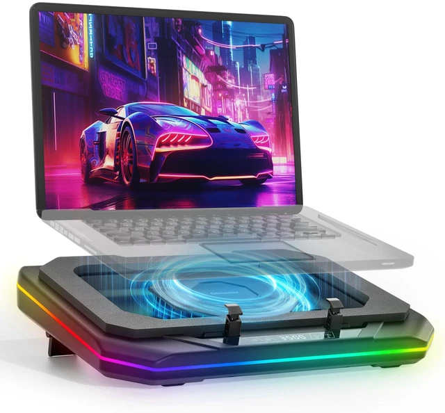 Main image of Gaming Laptop Cooling Pad with 3500RPM Powerful Turbofan, RGB Laptop Cooler Stand with 3 USB Ports, Ergonomic Adjustable Height Laptop Fan for 12-19 Inch Notebooks, Office & Gaming