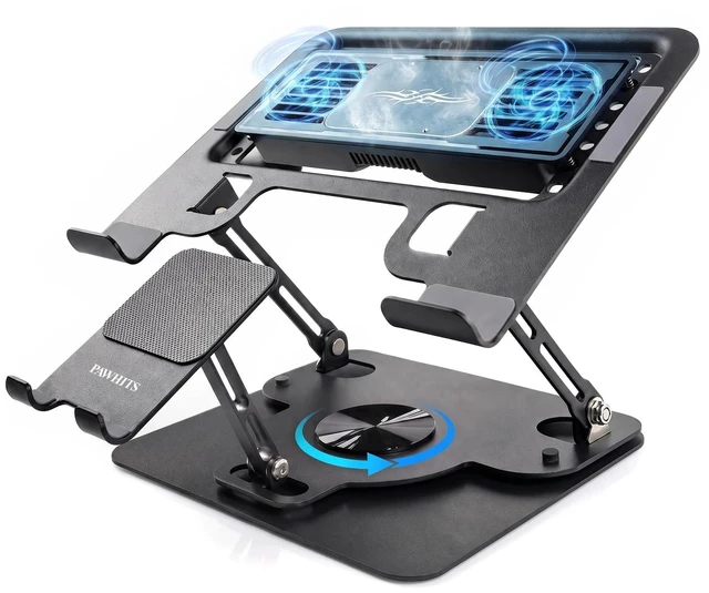 Main image of PAWHITS Laptop Cooling Pad with Detachable Fan & Cooler (USB A-C Port) | 2-in-1 Adjustable Laptop & Phone Stand, Ultra-Quiet, 360° Rotatable Base, Carbon Steel Framework for Laptops Up to 17 Inch