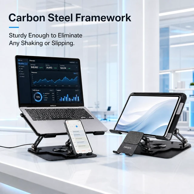 Alt view image 3 of 7 - PAWHITS Laptop Cooling Pad with Detachable Fan & Cooler (USB A-C Port) | 2-in-1 Adjustable Laptop & Phone Stand, Ultra-Quiet, 360° Rotatable Base, Carbon Steel Framework for Laptops Up to 17 Inch