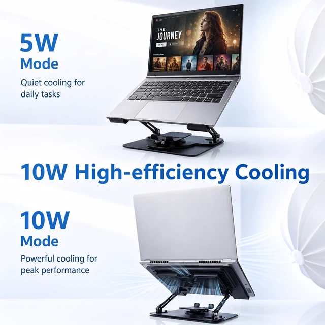 Alt view image 7 of 7 - PAWHITS Laptop Cooling Pad with Detachable Fan & Cooler (USB A-C Port) | 2-in-1 Adjustable Laptop & Phone Stand, Ultra-Quiet, 360° Rotatable Base, Carbon Steel Framework for Laptops Up to 17 Inch