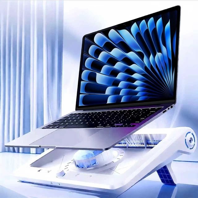 Main image of Laptop Cooling Pad for MacBook Air Pro 14 15 16 17 Inch, Semiconductor Cooler with Integrated Roller Fan, 5 Height Adjustment Ergonomic Design, Low Noise Quiet Operation for Mac Notebook