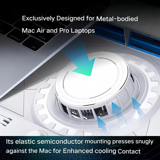 Alt view image 2 of 7 - Laptop Cooling Pad for MacBook Air Pro 14 15 16 17 Inch, Semiconductor Cooler with Integrated Roller Fan, 5 Height Adjustment Ergonomic Design, Low Noise Quiet Operation for Mac Notebook