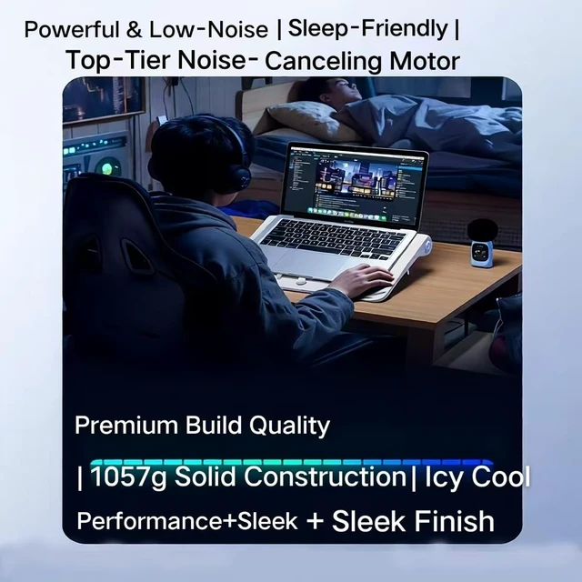 Alt view image 6 of 7 - Laptop Cooling Pad for MacBook Air Pro 14 15 16 17 Inch, Semiconductor Cooler with Integrated Roller Fan, 5 Height Adjustment Ergonomic Design, Low Noise Quiet Operation for Mac Notebook