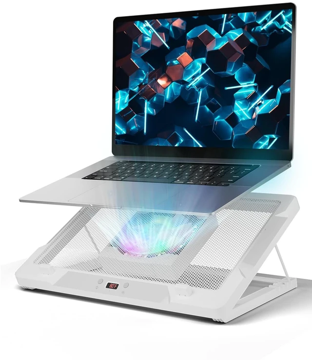 Main image of DEPGI Laptop Cooling Pad, Laptop Cooler Stand with 5.5" Movable Fan Easy to Clean, Auto Temp Sensor & 3-Speed Manual Control, Ultra Quiet 40dB for 1417.3 Inch Laptops, White