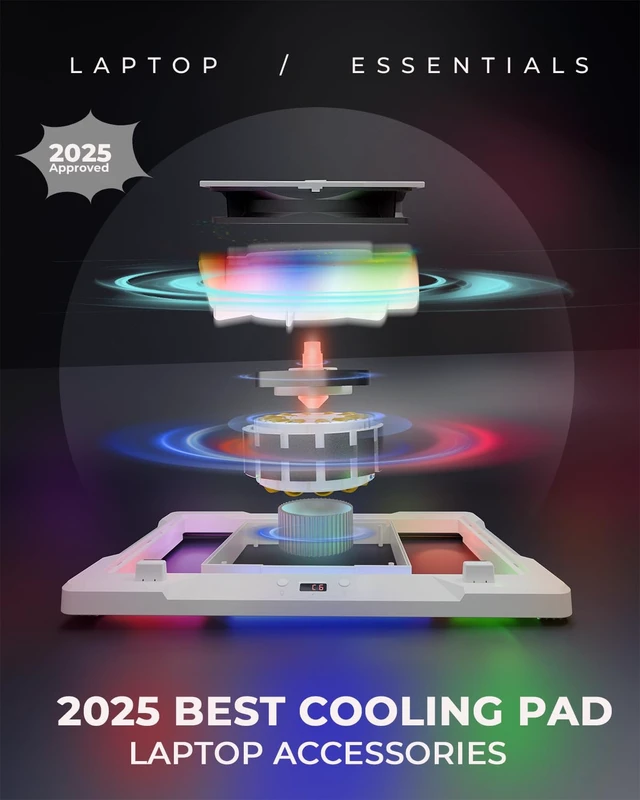 Alt view image 6 of 7 - DEPGI Laptop Cooling Pad, Laptop Cooler Stand with 5.5" Movable Fan Easy to Clean, Auto Temp Sensor & 3-Speed Manual Control, Ultra Quiet 40dB for 1417.3 Inch Laptops, White