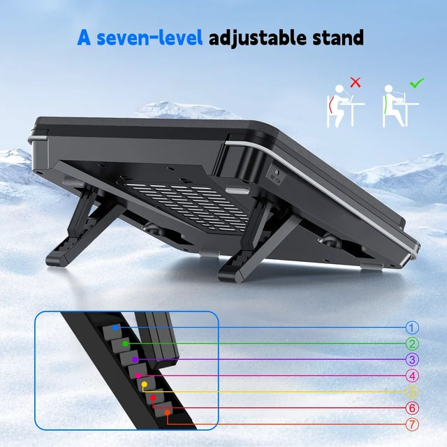 Alt view image 7 of 7 - IETS GT600 Laptop Cooling Pad Equipped Gigantic Turbo-Fan5.5inch Diameter,Sealed Foam for Rapid Cooling Gaming Laptop,14.1-19.3 inch Laptop Cooler with Adjustable Brackets,Dust Filter,Touch Start