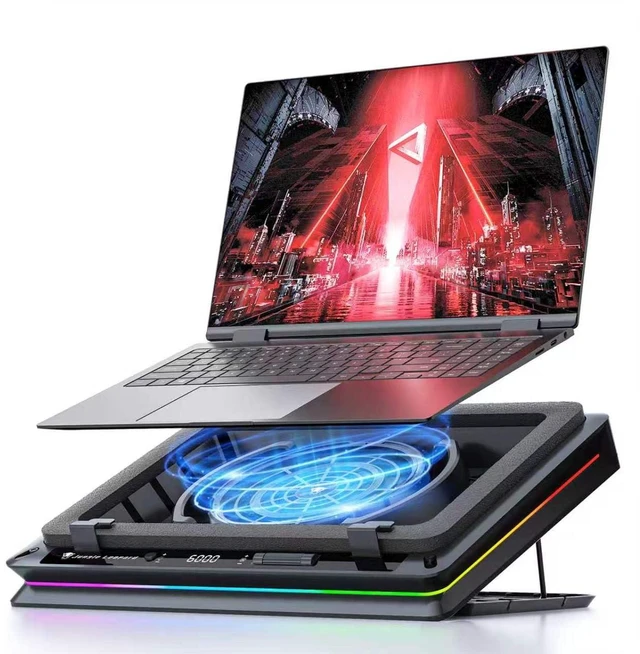 Main image of D16 RGB Gaming Laptop Cooling Pad for 15.6-19" Laptops, Adjustable Speed | 5.5" Turbo Fan cooling stand, 5 Adjustable Height, Digital Display, 2 USB Ports, 360° Cooling Coverage, Low Noise, Anti-Slip