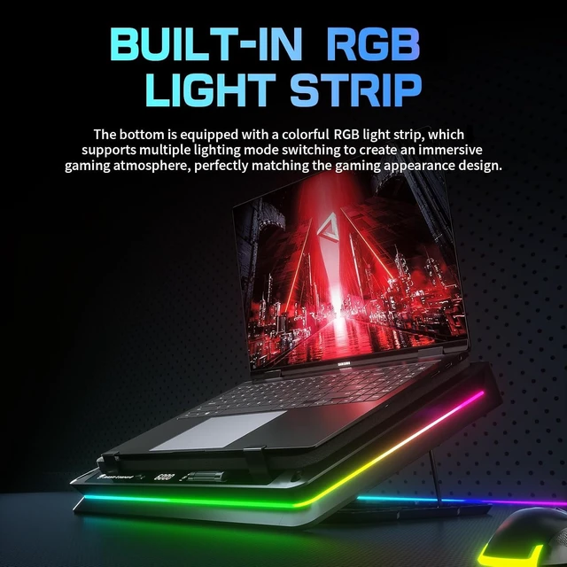 Alt view image 5 of 7 - D16 RGB Gaming Laptop Cooling Pad for 15.6-19" Laptops, Adjustable Speed | 5.5" Turbo Fan cooling stand, 5 Adjustable Height, Digital Display, 2 USB Ports, 360° Cooling Coverage, Low Noise, Anti-Slip