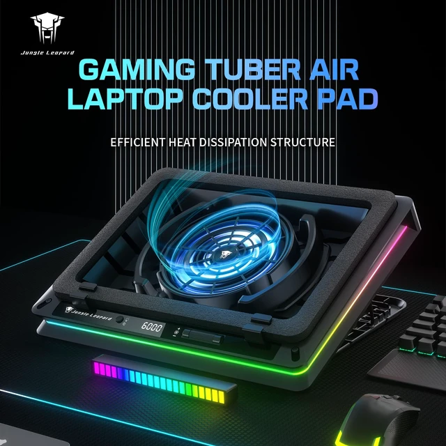 Alt view image 4 of 7 - D16 RGB Gaming Laptop Cooling Pad for 15.6-19" Laptops, Adjustable Speed | 5.5" Turbo Fan cooling stand, 5 Adjustable Height, Digital Display, 2 USB Ports, 360° Cooling Coverage, Low Noise, Anti-Slip