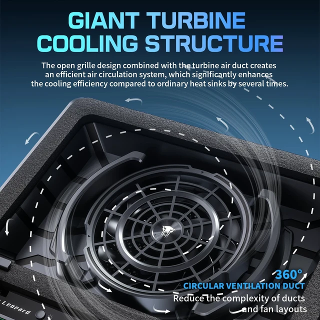 Alt view image 6 of 7 - D16 RGB Gaming Laptop Cooling Pad for 15.6-19" Laptops, Adjustable Speed | 5.5" Turbo Fan cooling stand, 5 Adjustable Height, Digital Display, 2 USB Ports, 360° Cooling Coverage, Low Noise, Anti-Slip