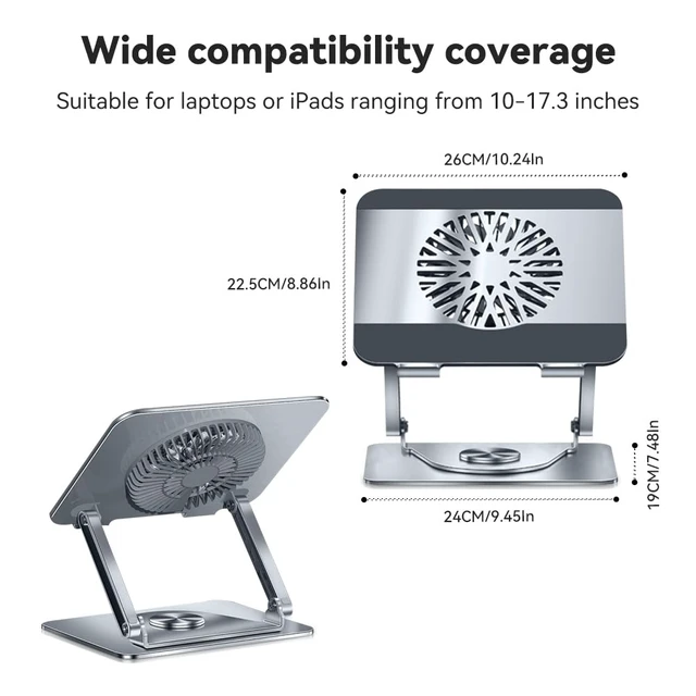 Alt view image 2 of 5 - 360° Rotatable Foldable Laptop Stand with Cooling Fan, Dual Support Height Angle Adjustable Laptop Cooler Fits 10-17.3 Inch Laptops