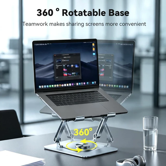 Alt view image 4 of 5 - 360° Rotatable Foldable Laptop Stand with Cooling Fan, Dual Support Height Angle Adjustable Laptop Cooler Fits 10-17.3 Inch Laptops
