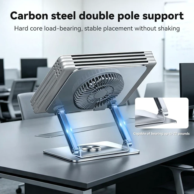 Alt view image 5 of 5 - 360° Rotatable Foldable Laptop Stand with Cooling Fan, Dual Support Height Angle Adjustable Laptop Cooler Fits 10-17.3 Inch Laptops