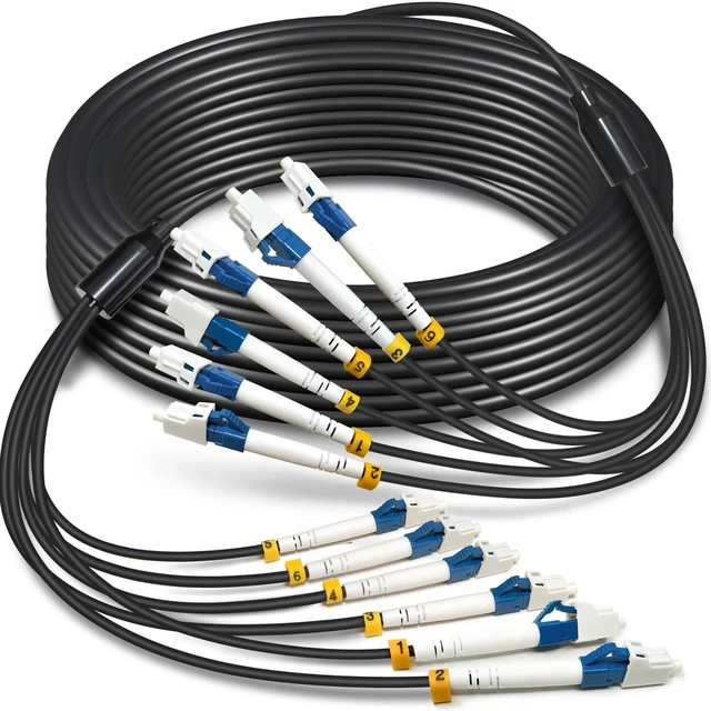 Main image of 15m 6 Core Industrial TPU LC to LC Outdoor Armored Fiber Cable Single Mode | OS2 Singlemode 6 Strand Fiber Optic Patch Cord, 9/125um, OD-5mm, Direct Burial LC-LC