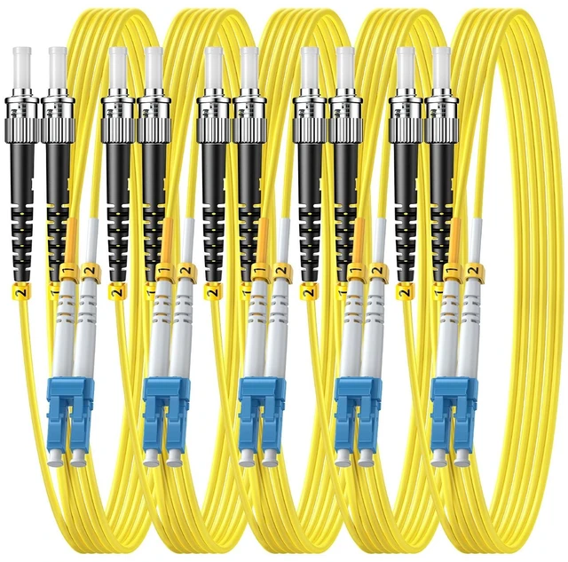 Main image of FiberPrime- OS2 LC to ST Single Mode Fiber Patch Cable, 2m/6ft, 5Pack | Singlemode, Duplex, 10G/40G/100G, SMF, SM Fiber Optic Cable, 9/125um, Optical Cable Series, Cable Diameter 2.0mm, LSZH Jacket