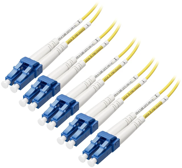 Main image of Cable Matters 5-Pack OS2 LC to LC Plenum Fiber Optic Cable, 6.6ft / 2m | OFNP Plenum Fiber Cable, Single Mode Duplex, 9/125µm
