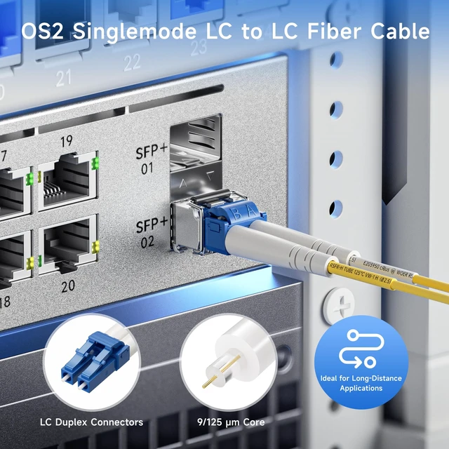 Alt view image 2 of 6 - Cable Matters 5-Pack OS2 LC to LC Plenum Fiber Optic Cable, 6.6ft / 2m | OFNP Plenum Fiber Cable, Single Mode Duplex, 9/125µm