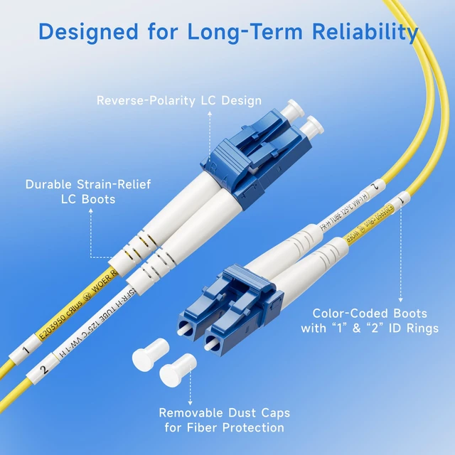 Alt view image 4 of 6 - Cable Matters 5-Pack OS2 LC to LC Plenum Fiber Optic Cable, 6.6ft / 2m | OFNP Plenum Fiber Cable, Single Mode Duplex, 9/125µm
