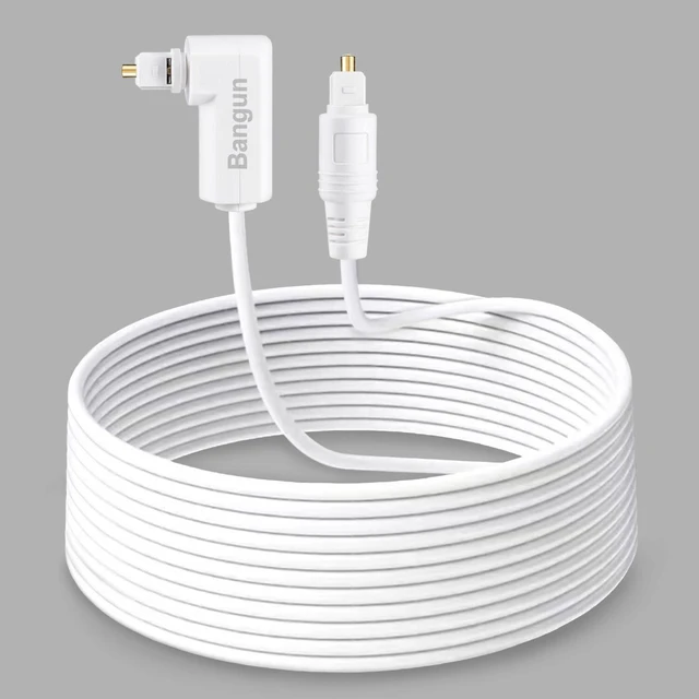 Main image of Bangun White Optical Audio Cable 35ft, Slim 90 Degree Digital S/PDIF Toslink Cord, Right Angle Fiber Optic Audio Cable for Sound Bar/TV/PS4/Xbox/Home Theater