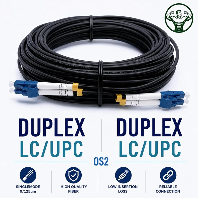 Alt view image 3 of 7 - Elfcam® - 50m/164ft Outdoor and Indoor Shielded Armored Fiber Optic Cable LC/UPC to LC/UPC OS2 Singlemode Duplex 9/125m LSZH, Black 50 Meters