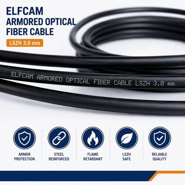 Alt view image 4 of 7 - Elfcam® - 50m/164ft Outdoor and Indoor Shielded Armored Fiber Optic Cable LC/UPC to LC/UPC OS2 Singlemode Duplex 9/125m LSZH, Black 50 Meters