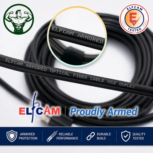 Alt view image 6 of 7 - Elfcam® - 50m/164ft Outdoor and Indoor Shielded Armored Fiber Optic Cable LC/UPC to LC/UPC OS2 Singlemode Duplex 9/125m LSZH, Black 50 Meters