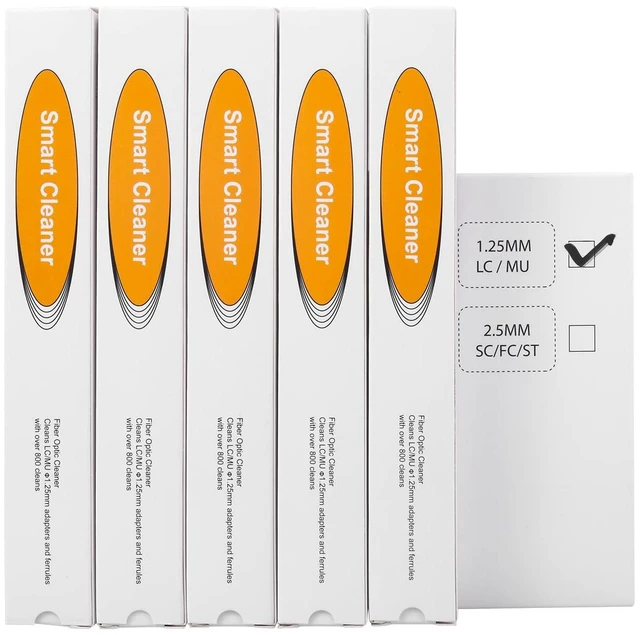 Main image of fyboptwu LC/MU Fiber Cleaner Pen, 800+ Cleans, 5pcs | Fiber optic cleaner pen for LC/MU 1.25mm connectors. Over 800 cleans, end-face cleaning. Compact, portable for field use