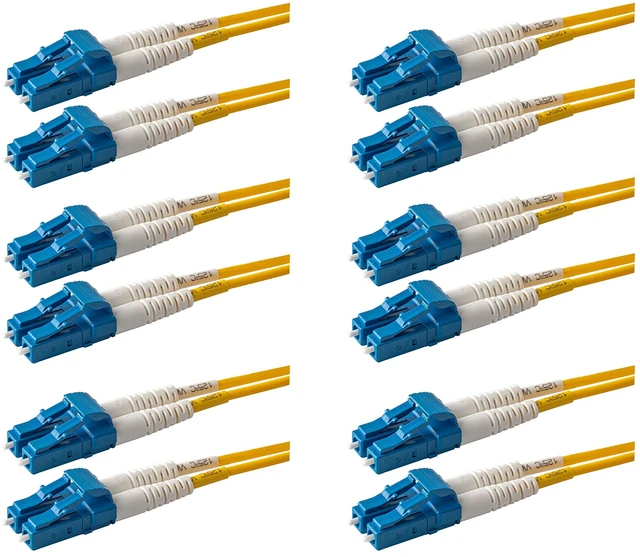 Main image of SpeedyFiberTX 6-Pack 1 Meter LC to LC Fiber Patch Cable, Corning SMF-28 Singlemode 9/125um Ultra Optical Fiber, Duplex, Yellow Riser OFNR Cable Jacket