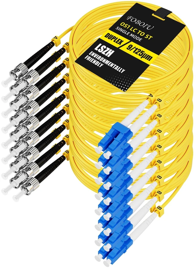 Main image of Foboiu OS1 LC to ST Fiber Patch Cable, Duplex Singlemode, 3M(9FT), 8 Pack | ST to LC Fiber Patch Cable, LSZH 9/125µm Yellow Jumper Fiber Optic Cord for Media Converters