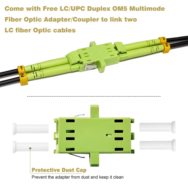 Alt view image 6 of 7 - 30ft/10m OD-5mm Industrial TPU OM5 Fiber Cable LC to LC Outdoor Armored | 2 Fibers 40Gb 100Gb Duplex Multimode Wideband Fiber Optic Patch Cord, 50/125, Direct Bury MMF LC-LC