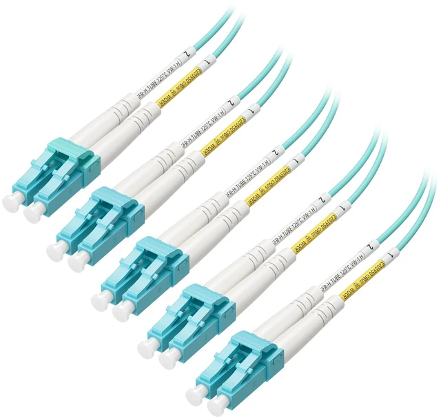 Main image of Cable Matters 5-Pack 40/100Gb OM4 LC to LC Fiber Optic Cable, 6.6ft / 2m | OFNP Plenum Fiber Cable, Multimode Duplex, 50/125µm
