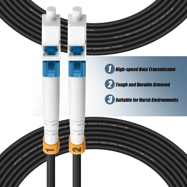 Alt view image 2 of 7 - Fibergaga®Outdoor LC to LC OS2 Fiber Patch Cable Singlemode TPU, 30M(98ft) | OD-5.0mm,Armored Fiber Optic Cable Cord, Singlemode Duplex, 10GB/40GB/100GB, 50/125m, Direct Burial, OS1/OS2 Compatible