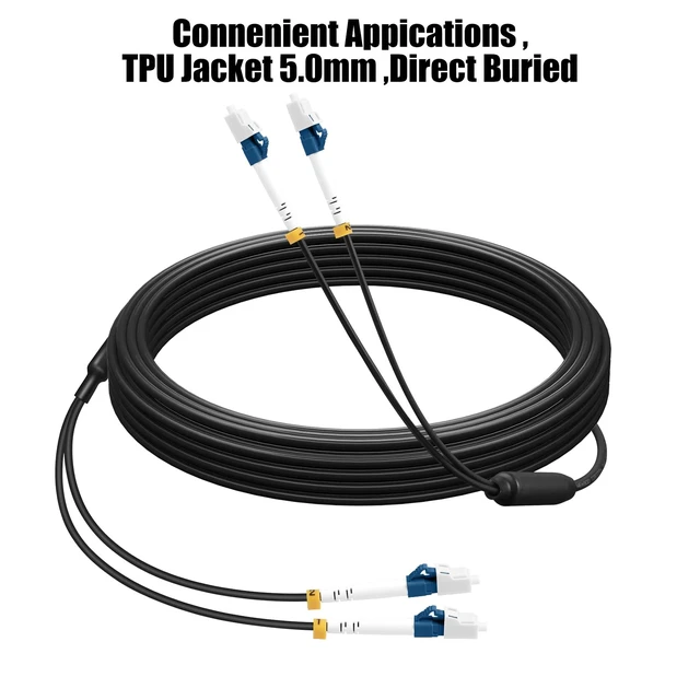 Alt view image 5 of 7 - Fibergaga®Outdoor LC to LC OS2 Fiber Patch Cable Singlemode TPU, 30M(98ft) | OD-5.0mm,Armored Fiber Optic Cable Cord, Singlemode Duplex, 10GB/40GB/100GB, 50/125m, Direct Burial, OS1/OS2 Compatible