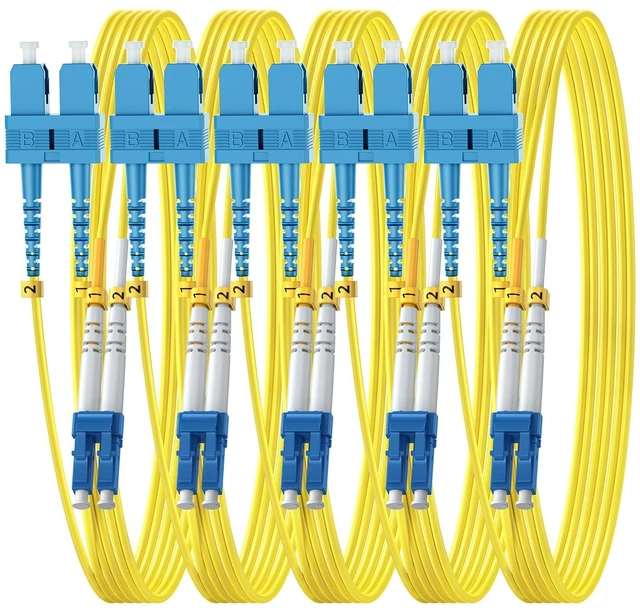 Main image of FiberPrime- OS2 Single Mode SC to LC Fiber Patch Cable, 2m/6ft, 5Pack | Singlemode, Duplex, SM, SMF, Fiber Optic Cable, Optical Jumper Cord, 10G/40G/100G, 9/125um, Cable Diameter 2.0mm, LSZH Jacket