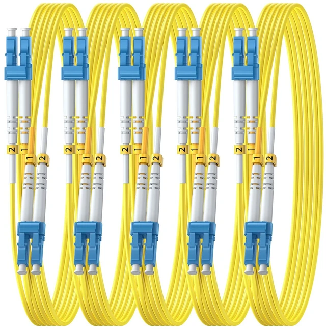 Main image of FiberPrime- OS2 Single Mode LC to LC Fiber Patch Cable, 5m/16ft, 5Pack | Fiber Optic Cable, Singlemode Duplex, 10G/40G/100G, SMF, SM Fiber Jumper Cord, 9/125um, Cable Diameter 2.0mm, LSZH Jacket