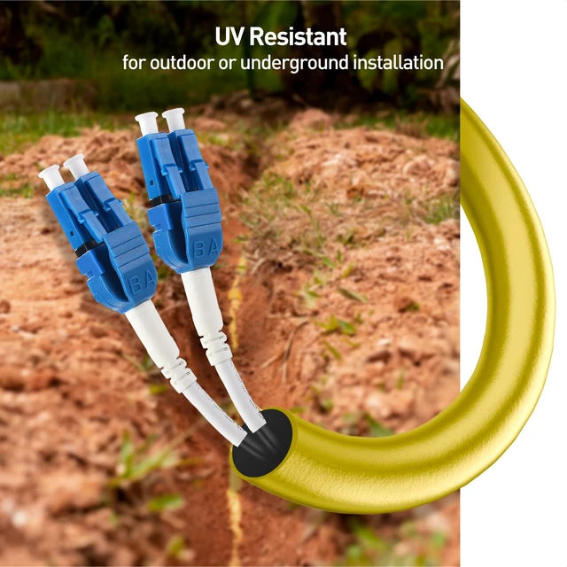Alt view image 4 of 7 - Cable Matters Outdoor Armored OS2 LC to LC Fiber Patch Cable, 150ft / 45.7m | Single Mode Duplex 9/125, LSFRZH, Direct Burial, UV/Fire Retardant Jacket