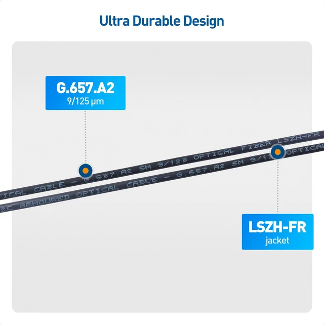 Alt view image 5 of 7 - Cable Matters Outdoor Armored OS2 LC to LC Fiber Patch Cable, 150ft / 45.7m | Single Mode Duplex 9/125, LSFRZH, Direct Burial, UV/Fire Retardant Jacket