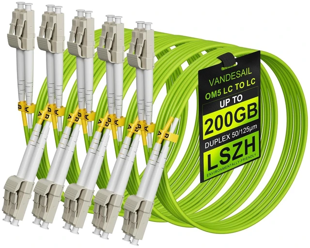 Main image of VANDESAIL OM5 LC to LC Multimode Fiber Patch Cable, 1M(3.3FT), 5 Pack | Duplex, 50/125um, LSZH jacket, MMF, 10/40/100Gbps support, 850-950nm, OM3/OM4 compatible, for SFP+ transceivers