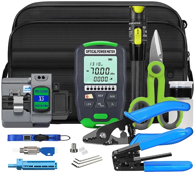 Main image of Fiber Optic Termination Tool Kit FTTH Cable Cold Welding Tool Set | with X5 Grey Optical Fiber Cleaver with FC-LC Adapter D7 OPM