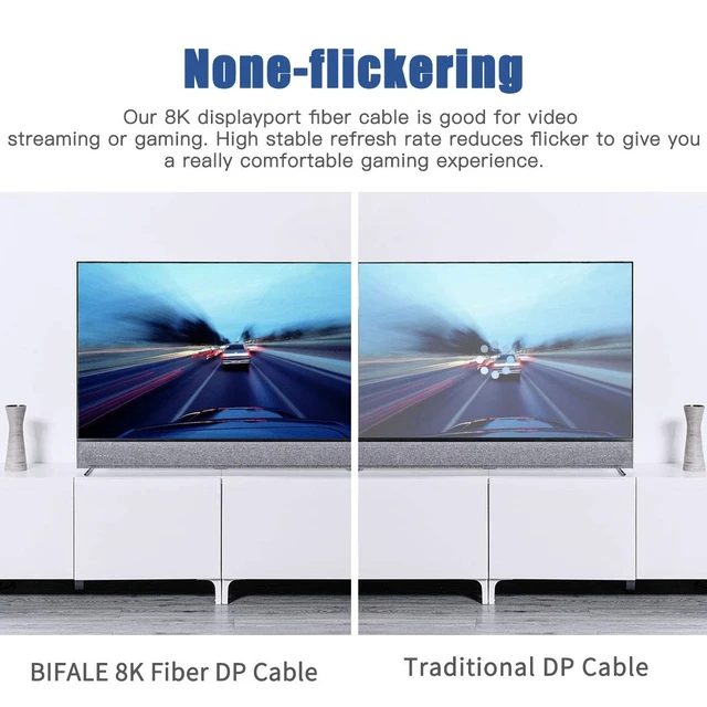 Alt view image 3 of 7 - BIFALE DP Fiber Optic Cable 25ft, 8K Fiber Displayport 1.4 Cable Support HBR3, DSC 1.2, HDR10, 32.4Gbps, 8K@60Hz, 4K@144Hz, Thin and Slim Fiber DP1.4 Cable