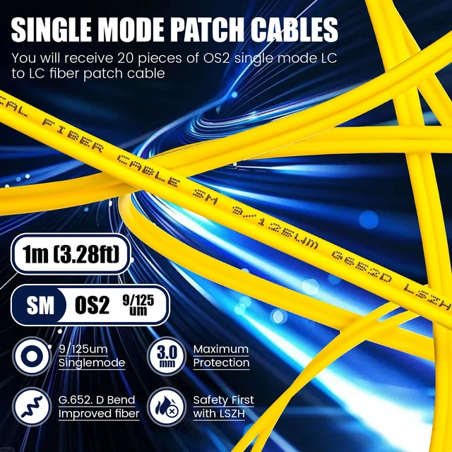 Alt view image 3 of 7 - Threlaco 20 Pack 1 M/ 3.28 ft Lc to Lc Fiber Patch Cable Os2 | OS2 9/125um SMF Jumper, 10GB Speed, LSZH Low Smoke Jacket, Plug and Play for Data Center Network Room Fiber Optic Connection
