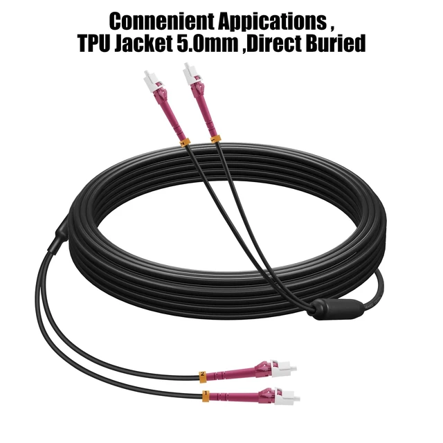 Alt view image 5 of 6 - Fibergaga®Outdoor LC to LC OM4 Fiber Patch Cable Multimode TPU, 20M(66ft) | Armored Fiber Optic Cable Jumper Patch Cord, Multi-Mode Duplex, 10GB/40GB/100GB, 50/125m, Direct Burial, OD-5.0mm