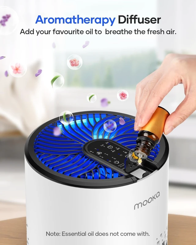 Alt view image 5 of 7 - Air Purifier for Bedroom Home, MOOKA HEPA Filter for Pets Odor Smoke Pollen | 15dB Quiet Small Air Cleaner with Aromatherapy for Dorm, Office, Living Room, Captures Dust Pet Hair Dander, KJ067L, White