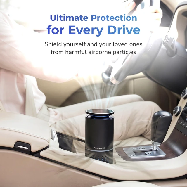 Alt view image 2 of 7 - ALIENONE Car Air Purifier AP-C1-D, H13 True HEPA Filter, 3-in-1 Filtration System, 360° Air Intake, Whisper-Quiet, One-Touch Operation, Compact Cup Holder Design