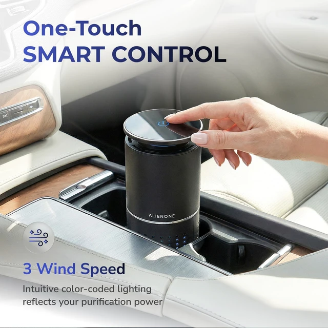 Alt view image 4 of 7 - ALIENONE Car Air Purifier AP-C1-D, H13 True HEPA Filter, 3-in-1 Filtration System, 360° Air Intake, Whisper-Quiet, One-Touch Operation, Compact Cup Holder Design