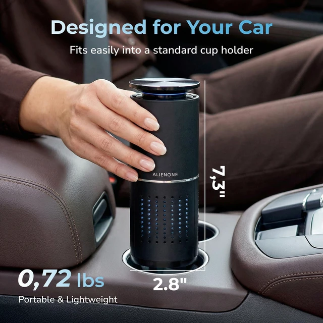 Alt view image 5 of 7 - ALIENONE Car Air Purifier AP-C1-D, H13 True HEPA Filter, 3-in-1 Filtration System, 360° Air Intake, Whisper-Quiet, One-Touch Operation, Compact Cup Holder Design