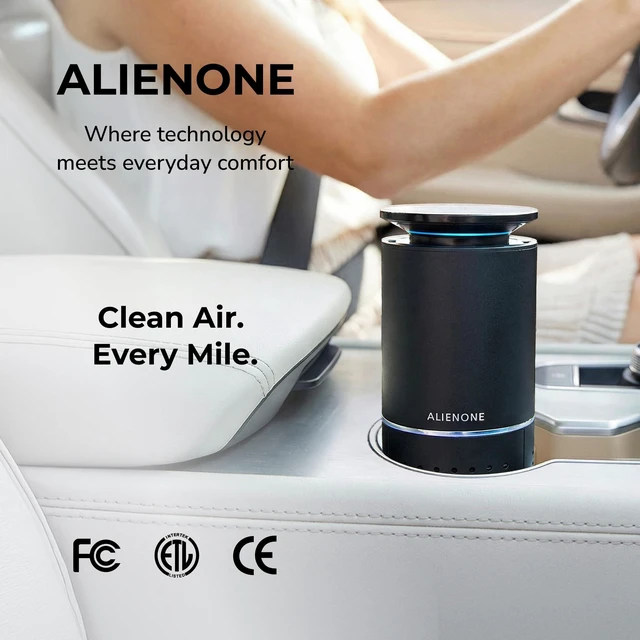 Alt view image 7 of 7 - ALIENONE Car Air Purifier AP-C1-D, H13 True HEPA Filter, 3-in-1 Filtration System, 360° Air Intake, Whisper-Quiet, One-Touch Operation, Compact Cup Holder Design