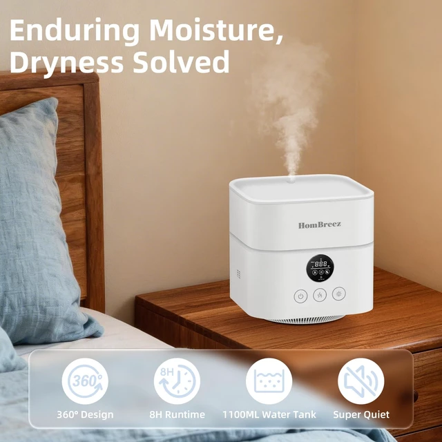 Alt view image 7 of 7 - HomBreez Humidifier and Air Purifier in one, H13 True HEPA Filter, 1100ML Water Tank, Quiet Cool Mist Top Fill Essential Oil Diffuser for Baby, Pet, Bedroom