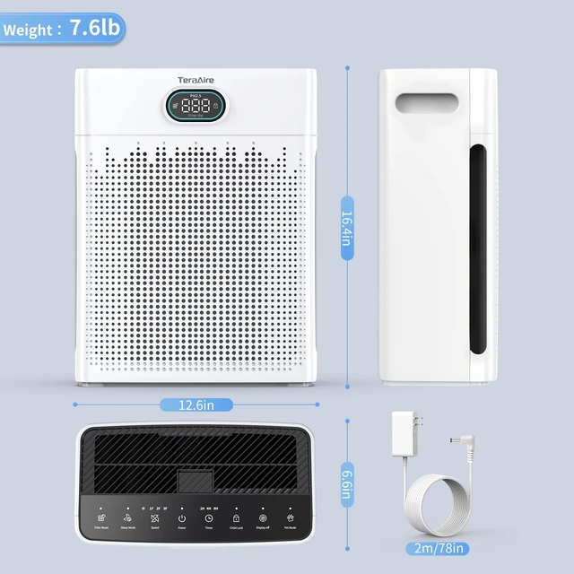 Alt view image 7 of 7 - Air Purifiers for Home, HEPA Air Purifier with PM 2.5 Air Quality Monitor | Cover Up to 2200 Ft², Air Cleaner with Washable Pre-filter, Timer, Pet mode, Fragrance Sponge for Smoke, Odor, Dander(White)